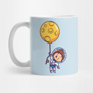 Cute Boy Astronaut Floating With Moon Balloon Mug